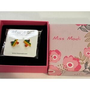 Miss Modi Texas Star Rainbow Enamel Stud Earrings New